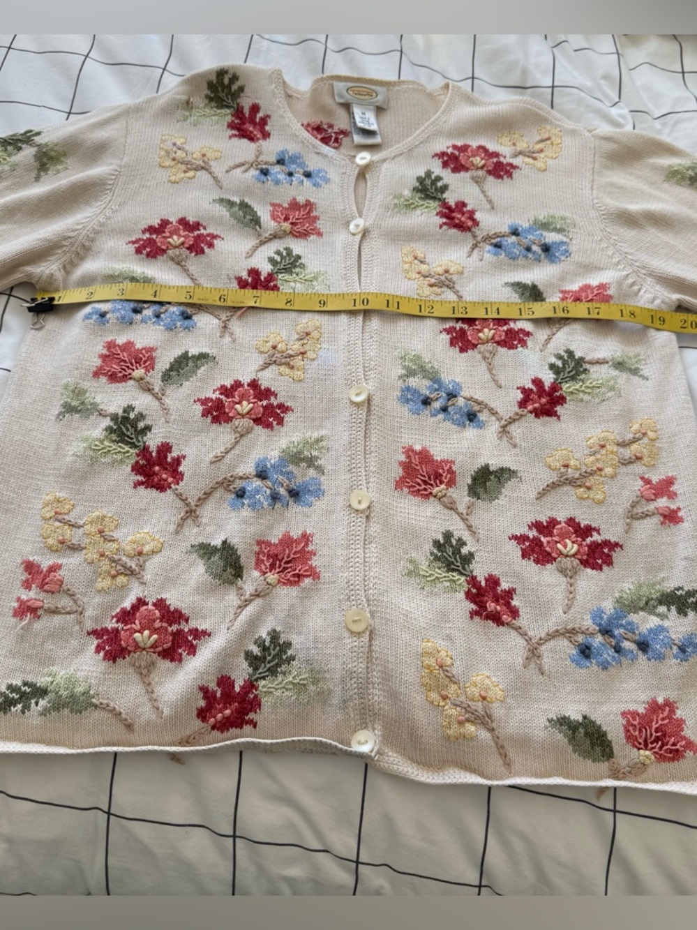 VTG 80s 90s Cottagecore Coquette Floral Embroidered Cardigan size M - Picture 11 of 16